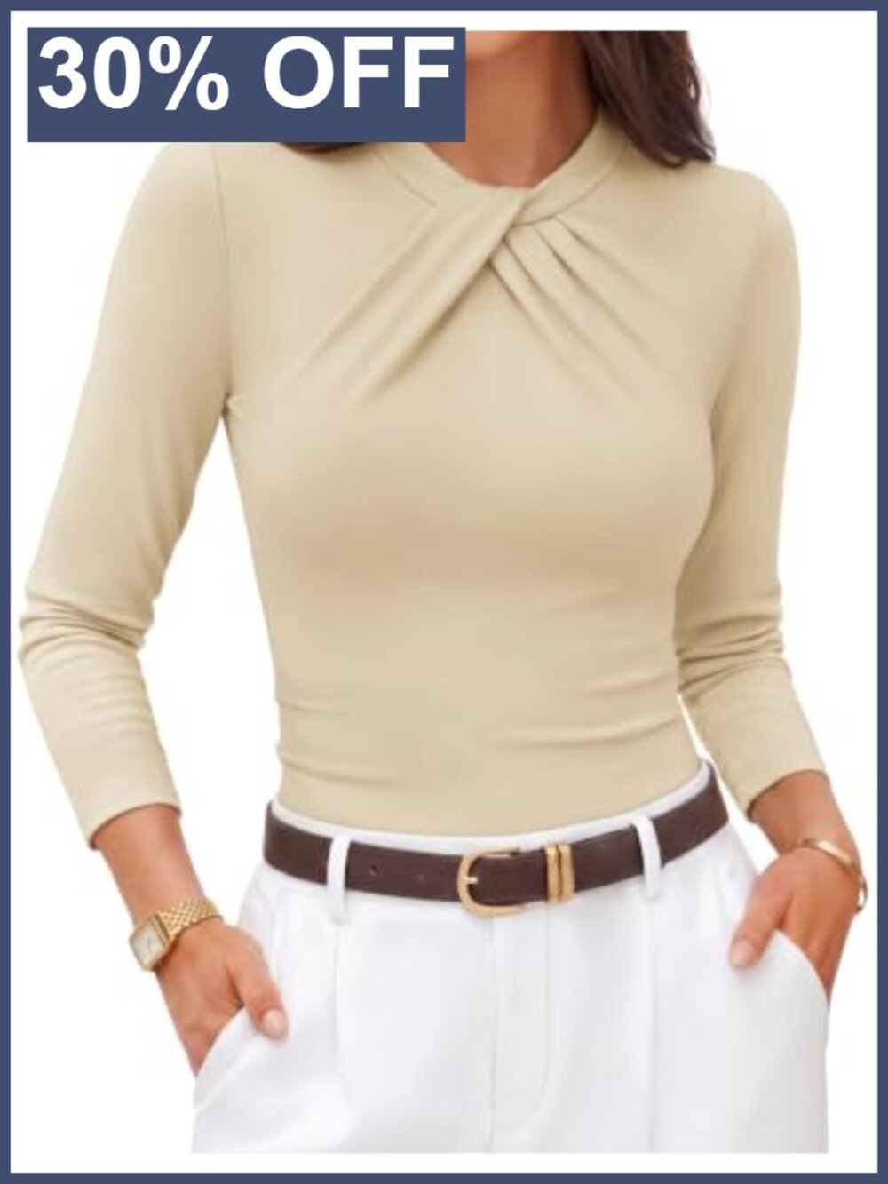 Womens Twisted Knot Long Sleeve Business Casual Top Slim Fit Blouse